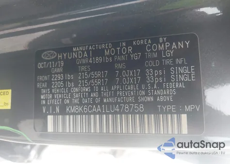 2020 Hyundai Kona Sel Plus из США, поврежденный, VIN KM8K6CAA1LU478758